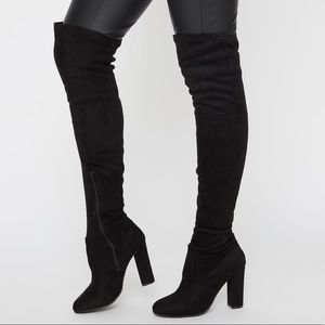 Black Over Knee Chunky Heel Boots